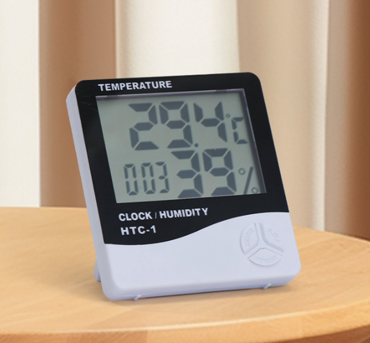 HTC-1 Home Thermometer with Electronic Alarm Clock - Creative Thermometer and Hygrometer with Large Screen - Portable Visual Alarm Clock