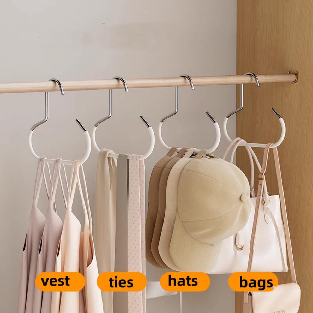 10-pack - Non-slip - Space-saving - Storage rack - Wardrobe belt/scarf hooks - Suitable for displaying hats, vests, ties, shawls (white)