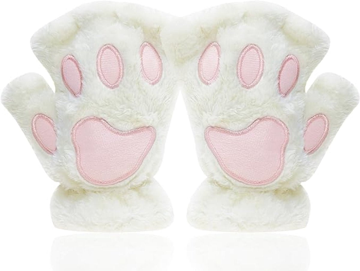 Gloves - 1 pair - Winter gloves - Cartoon gloves - Fingerless gloves - Children's gloves - Warm gloves - Plush gloves - One size (White)