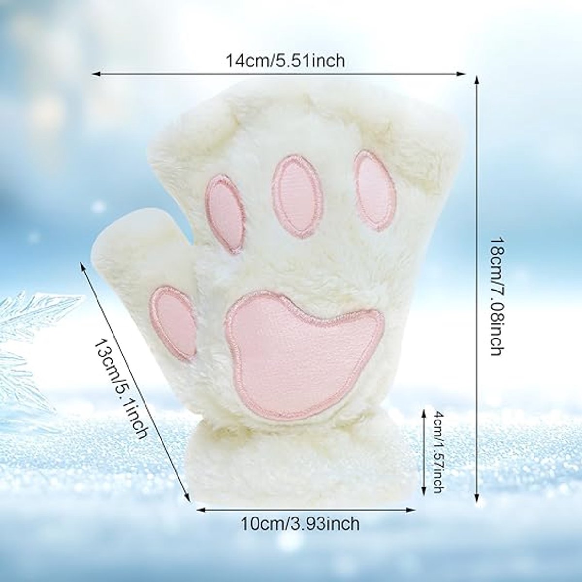 Gloves - 1 pair - Winter gloves - Cartoon gloves - Fingerless gloves - Children's gloves - Warm gloves - Plush gloves - One size (White)