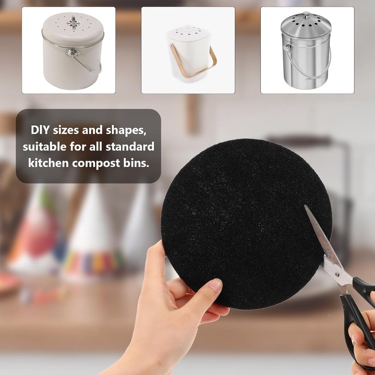 Kitchen Compost Bin Filters - 6-Pack Replacement Countertop Compost Bin Filters - Round 6.7 Inches