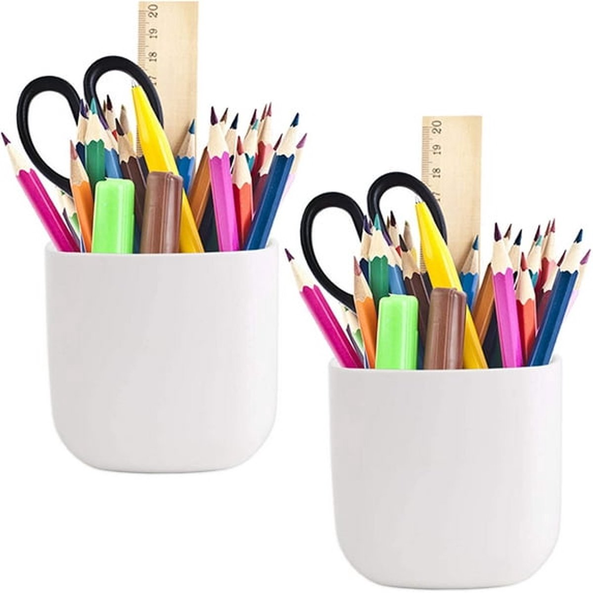 Pencil Holder - Self-Adhesive Wall Pencil Holder - Highlighter - Writing Tool Organizer - Storage - Whiteboard - Home Office - White - Set of 2