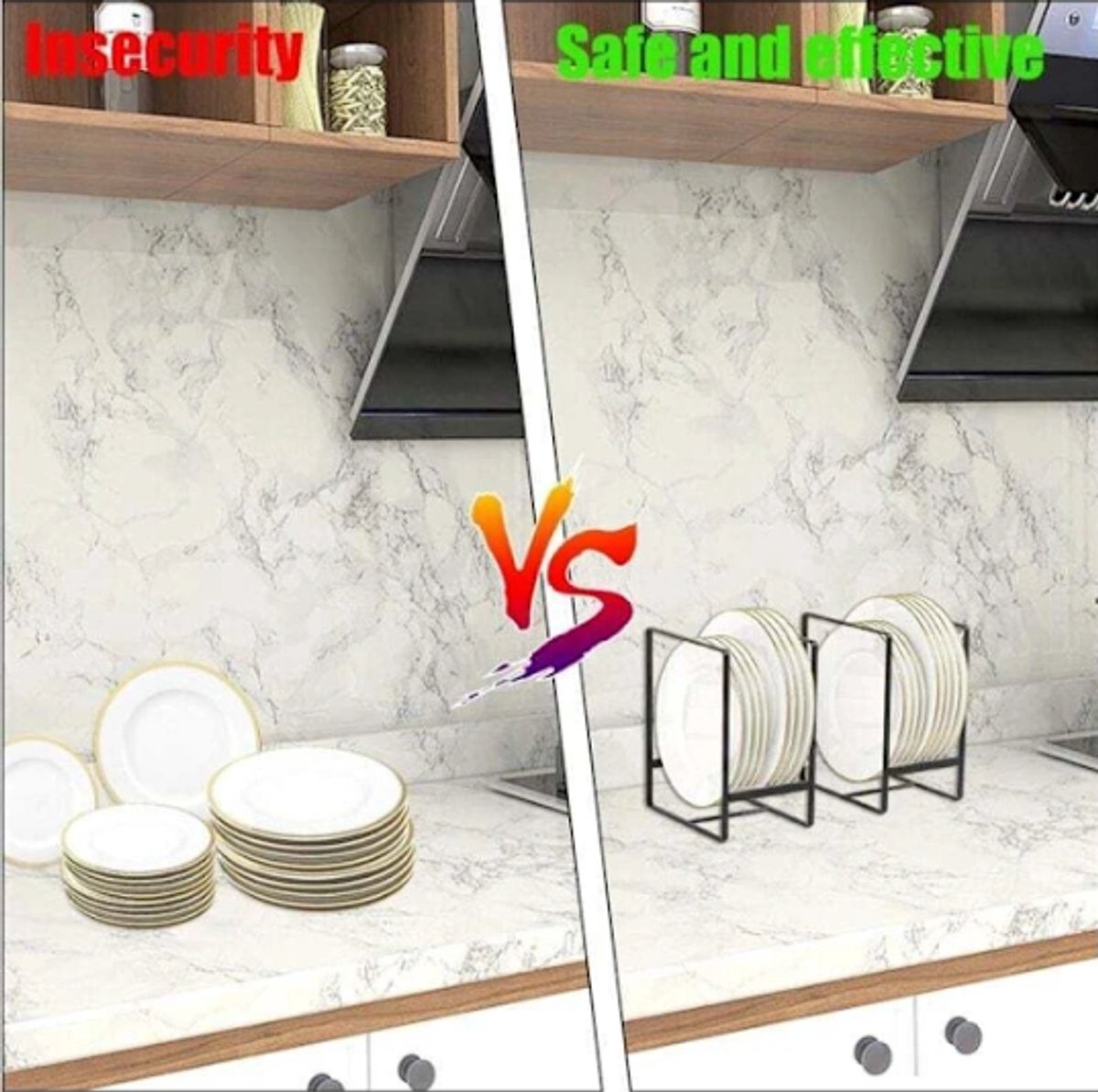 Set of Two - Cabinet-Style Plate Rack - Waterproof - Stainless Steel - No Installation Required - Compatible with Most Plates and Cutlery