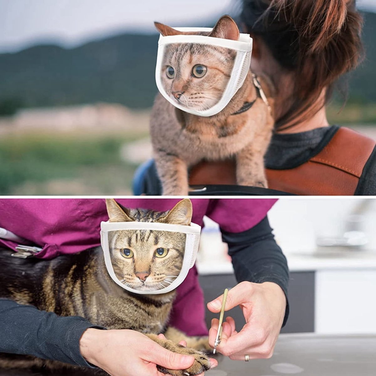 1 Piece - Adjustable Visor - Muzzle with Wide Field of View - Breathable and Bite-Resistant Muzzle - Muzzle for Cat Grooming（M：Suitable for cats with a head circumference of 20-25 cm）