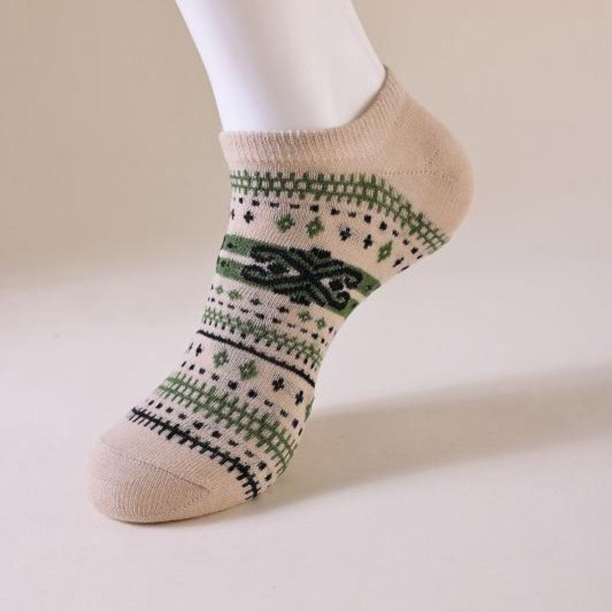 Socks - Fall/Winter Vintage Ethnic Striped Mid-Calf Socks - Breathable - Comfortable - Maillard - Crew Socks (7 Pairs)