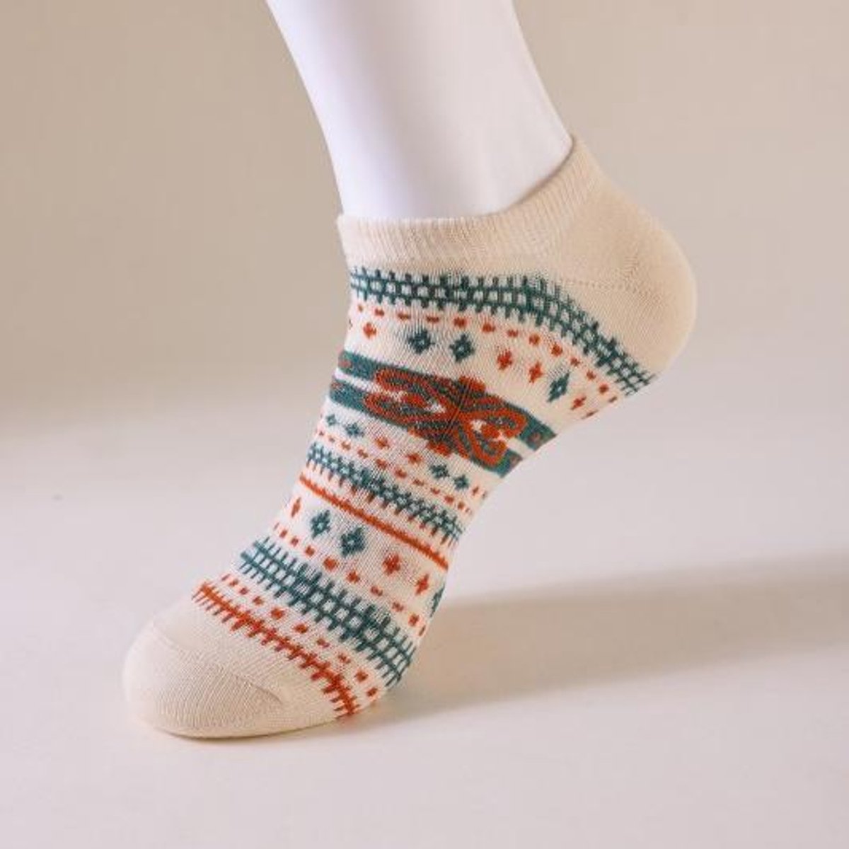 Socks - Fall/Winter Vintage Ethnic Striped Mid-Calf Socks - Breathable - Comfortable - Maillard - Crew Socks (7 Pairs)