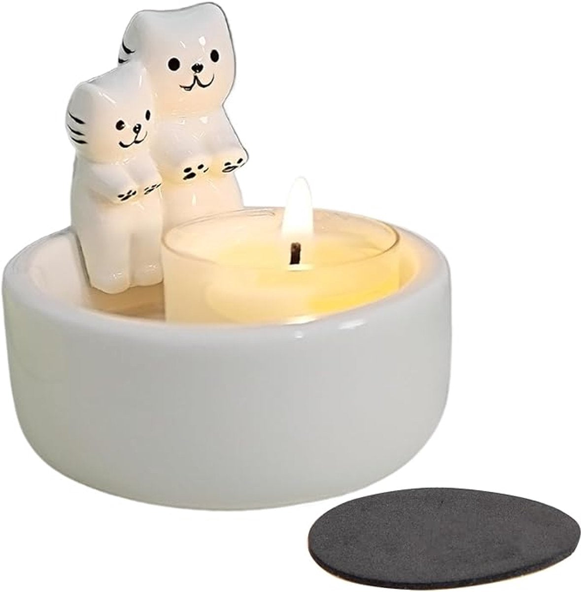 Candle Holder - 1 Piece Cartoon Cat Candle Holder - White Handmade Ceramic Candle Holder - Tea Candle Holder - Decorative Candle Holder - A Gift for Spending Warm Moments with Your Loved One - A Gift for Your Lover or Friend