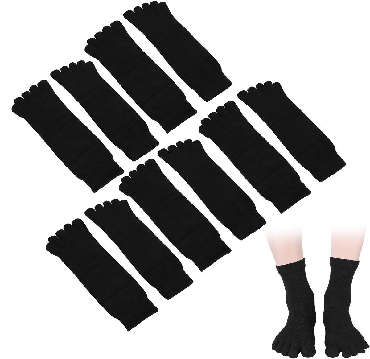Socks - Pack of 5 pairs - Split Toe Socks - Breathable - Men's Socks - Sports Socks (Black)