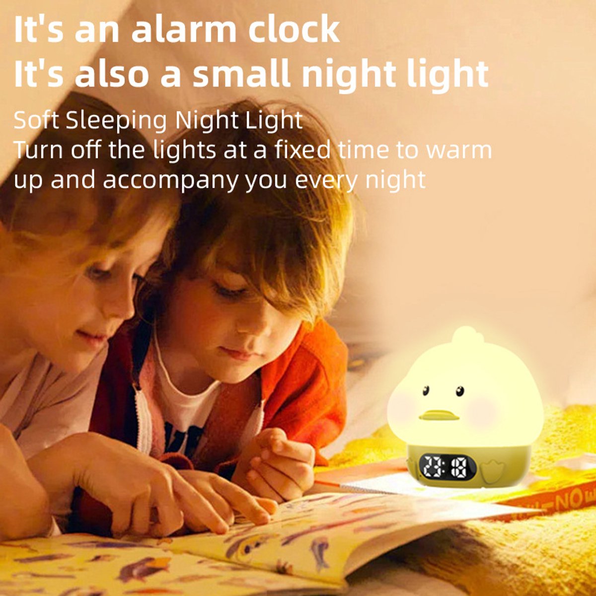 Night Light for Kids - Duck-Shaped Night Light - Temperature Display - RGB Color Change - Wake-Up Timer - Bedroom Desk Lamp - Silicone Baby Night Light