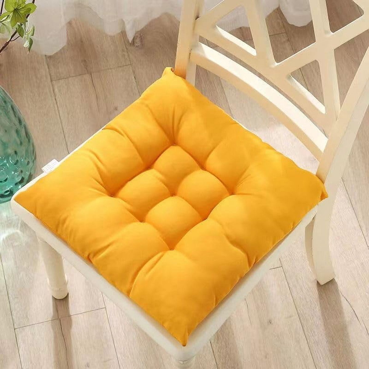 Indoor and Outdoor Chair Cushions - Set of 4 - Square Cotton Chair Cushions - Wicker Chair Cushions - Suitable for Dining Chairs, Patio Chairs, Camping Chairs and Kitchen Chairs (40x40cm) - (Yellow)