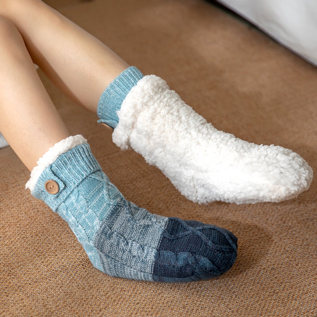 Floor Socks - House Socks - Socks - Slipper Socks - Warm Socks - Christmas Socks - Warm and Non-Slip House Socks for Adults (One Size Fits All) - Unisex - 1 Pair - Winter Warm Gift - Blue - Christmas Gift - Birthday Gift
