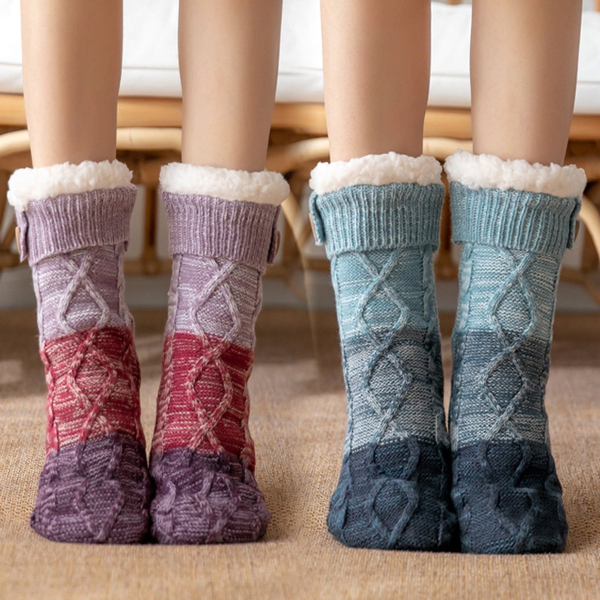 Floor Socks - House Socks - Socks - Slipper Socks - Warm Socks - Christmas Socks - Warm and Non-Slip House Socks for Adults (One Size Fits All) - Unisex - 1 Pair - Winter Warm Gift - Blue - Christmas Gift - Birthday Gift