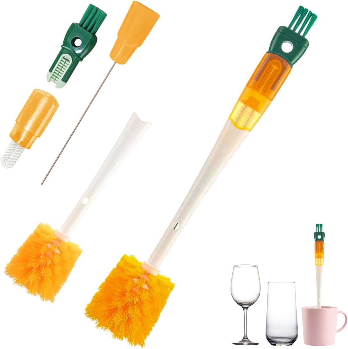 Bottle Brush - 5-in-1 Bottle Brush - Bottle Brush for Babies - Suitable for all types of glass cups - Cleans cup rims, straws and other parts.