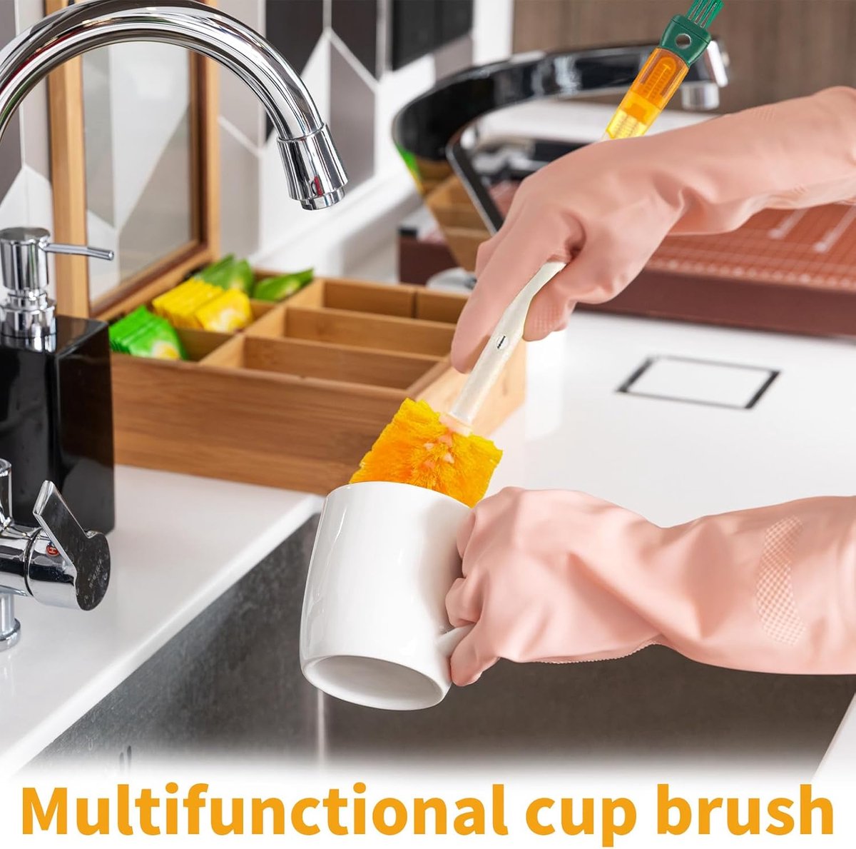 Bottle Brush - 5-in-1 Bottle Brush - Bottle Brush for Babies - Suitable for all types of glass cups - Cleans cup rims, straws and other parts.