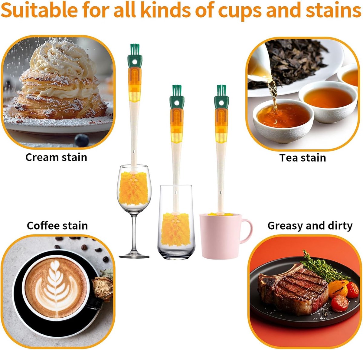 Bottle Brush - 5-in-1 Bottle Brush - Bottle Brush for Babies - Suitable for all types of glass cups - Cleans cup rims, straws and other parts.