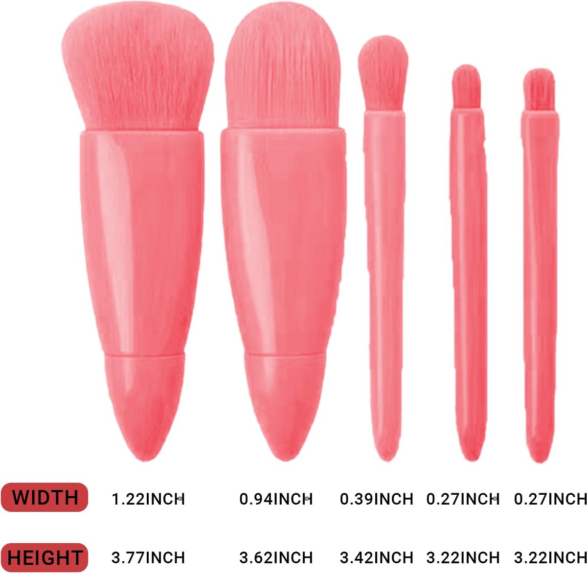 Makeup Brush Set - 5-Pack - Portable - Travel Makeup Brush Set with Mirror Case - Professional Foundation Brush, Eyeshadow Brush, and Blending Brush for Women - Pink