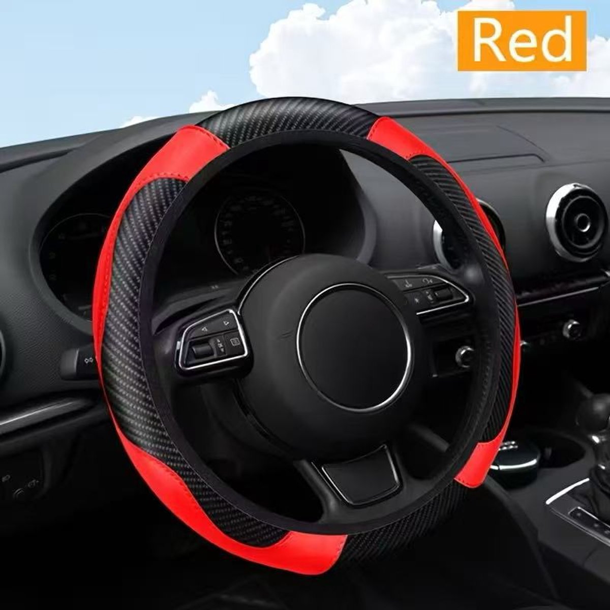 Steering wheel cover - car handle cover - non-slip handle cover - black and red - elastic steering wheel cover