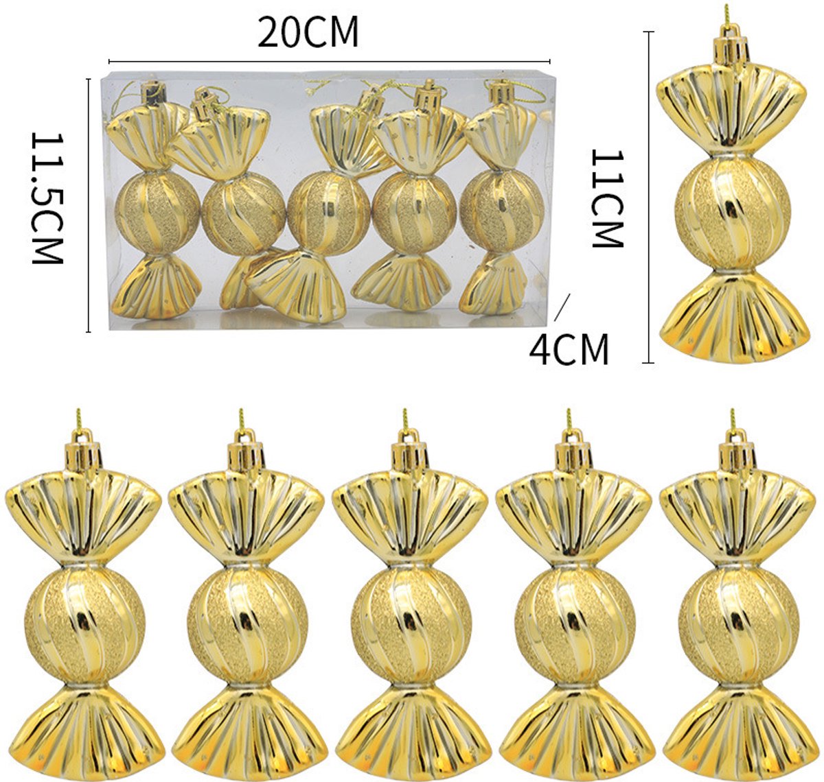 Christmas Decorations - Christmas Decorations - Painted Candy Christmas Tree Decorations - Gold (5 per box)