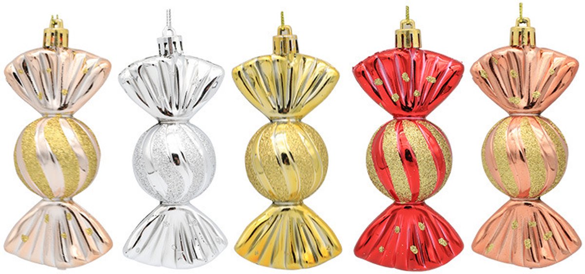 Christmas Decorations - Christmas Decorations - Painted Candy Christmas Tree Decorations - Gold (5 per box)