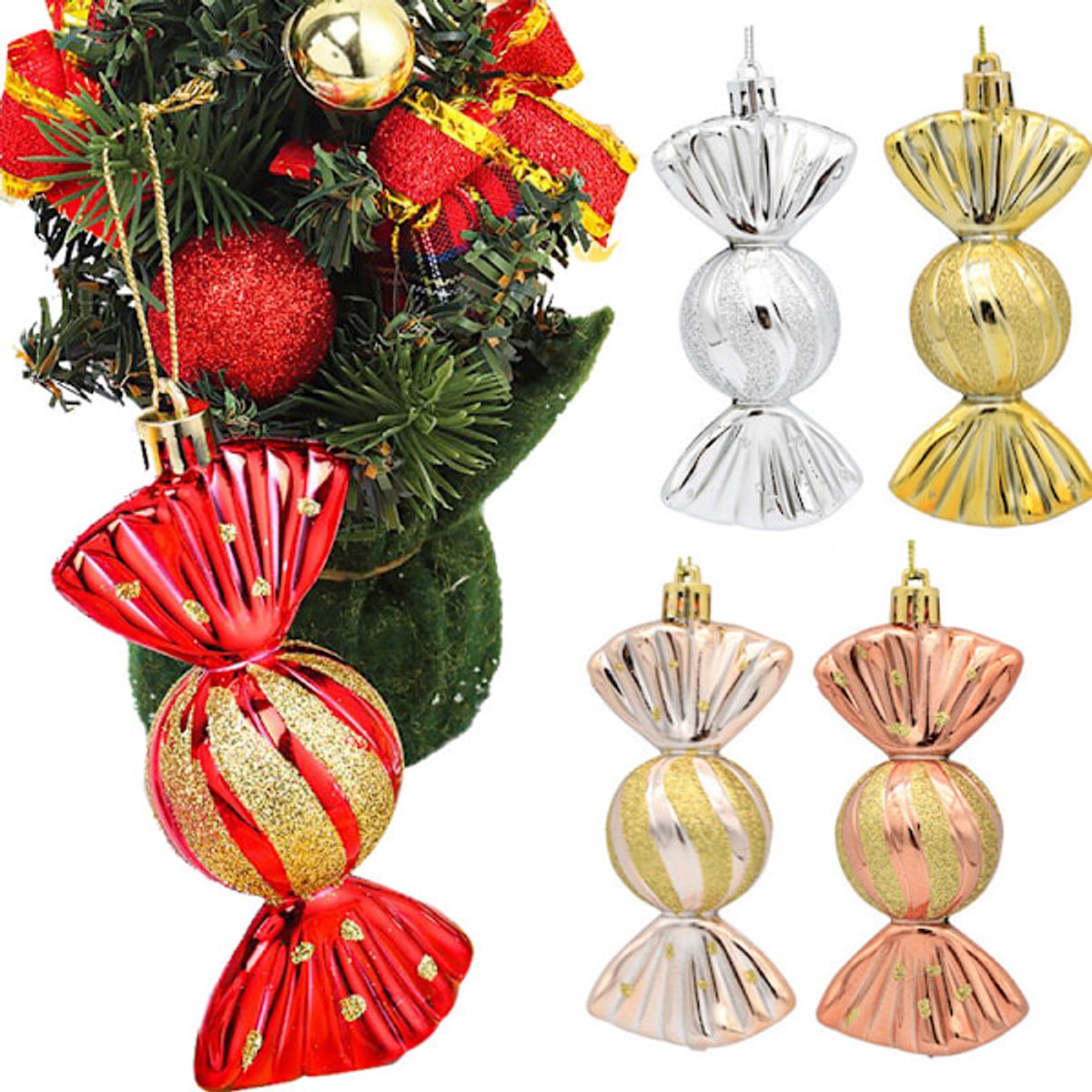 Christmas Decorations - Christmas Decorations - Painted Candy Christmas Tree Decorations - Gold (5 per box)