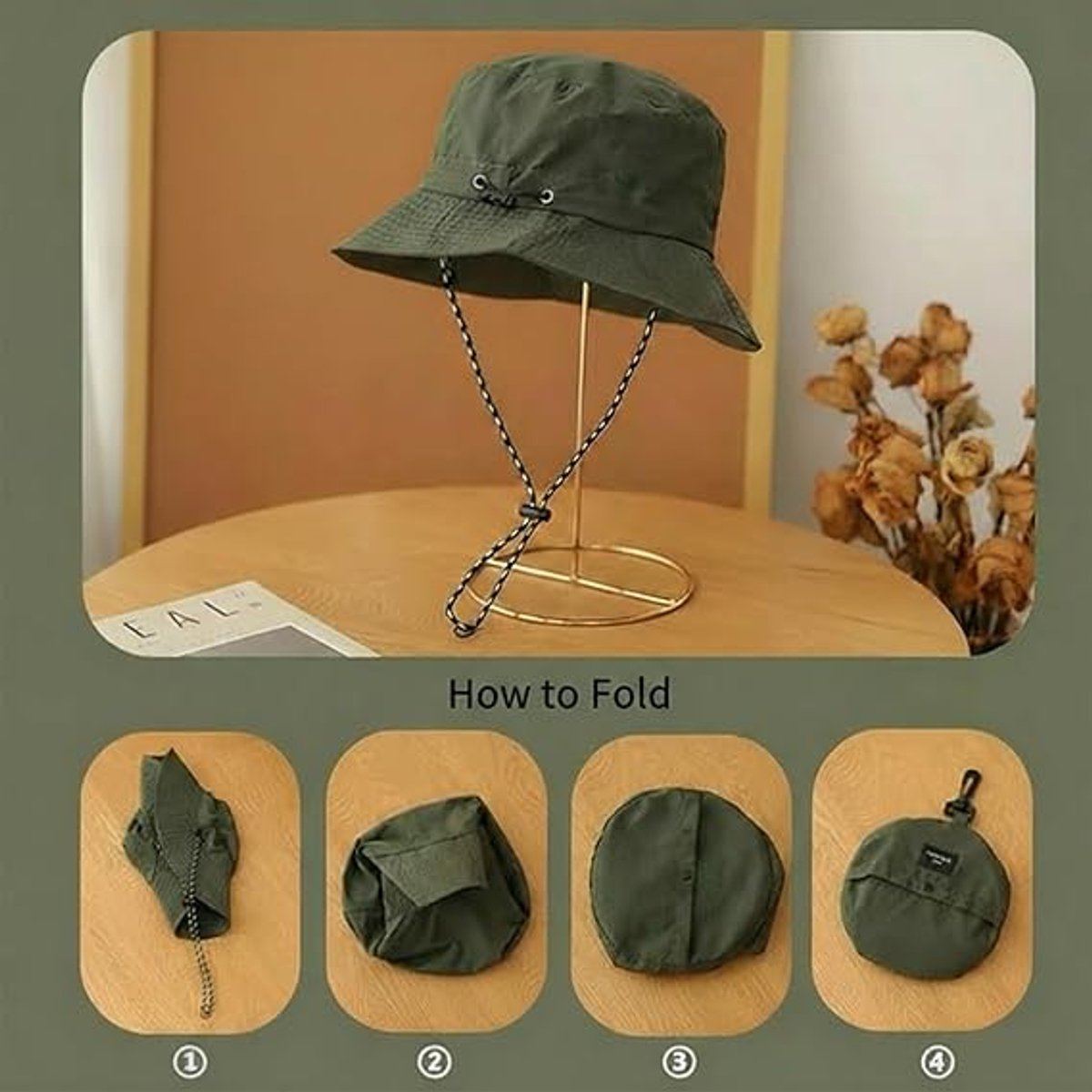 Hat - Sun Hat - Outdoor Jungle Hat - Foldable Bucket Hat - Rain Hat - Unisex - With Removable Chin Strap - 2-Piece (Black + Gray)
