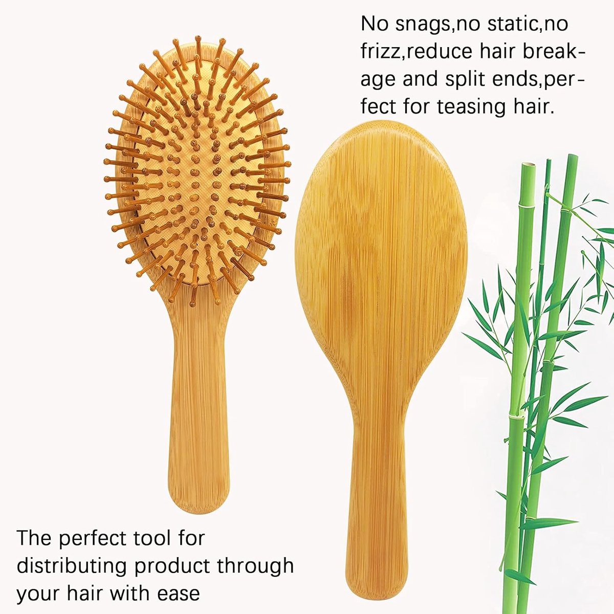 Bamboo hair comb - massage - environmentally friendly anti-static hair brush suitable for all hair types, men and women - bamboo air cushion - smooth and straight hair comb