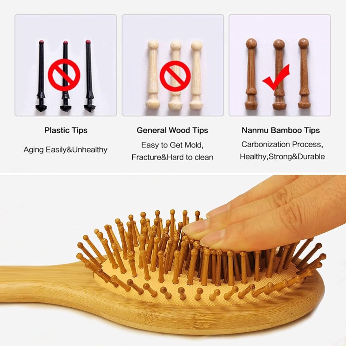 Bamboo hair comb - massage - environmentally friendly anti-static hair brush suitable for all hair types, men and women - bamboo air cushion - smooth and straight hair comb