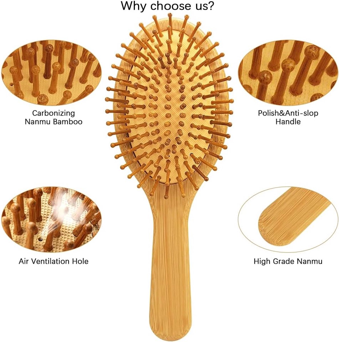 Bamboo hair comb - massage - environmentally friendly anti-static hair brush suitable for all hair types, men and women - bamboo air cushion - smooth and straight hair comb