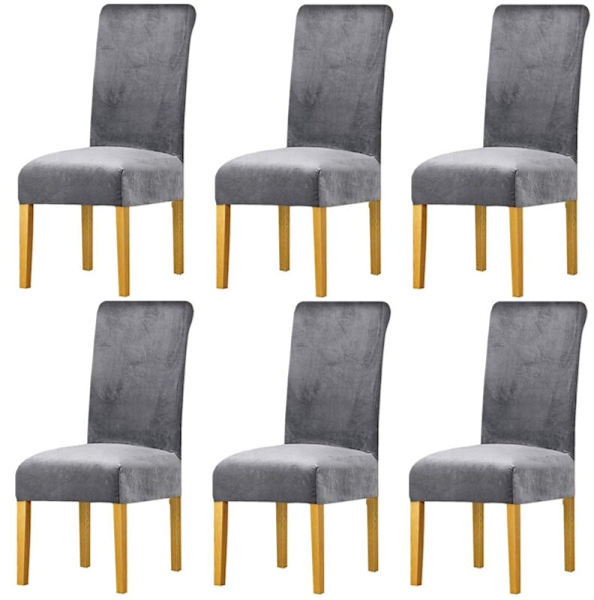 Chair Covers - Set of Velvet Chair Covers - Gray Chair Covers - Stretch Dining Chair Covers - Set of 6
