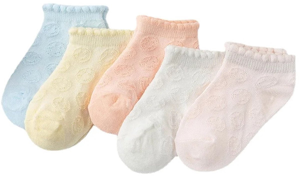 Baby socks - (5 pairs) - Socks - Children's socks - 100% cotton baby socks - Suitable for toddlers and children - Breathable lace mesh socks size M - Suitable for children from 1 to 3 years