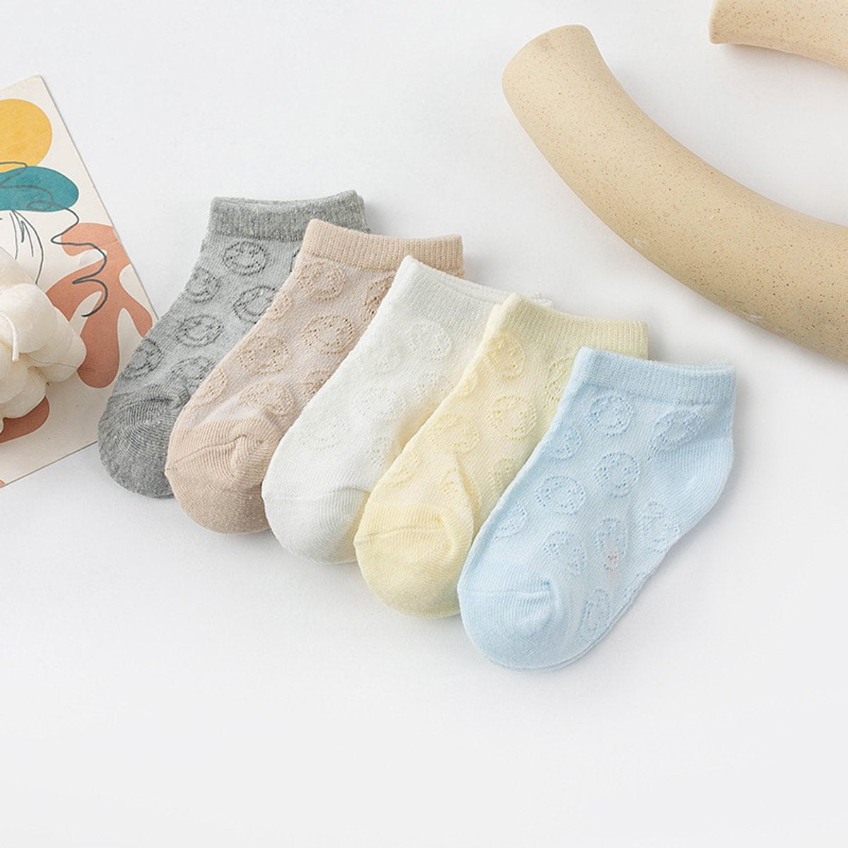 Baby socks - (5 pairs) - Socks - Children's socks - 100% cotton baby socks - Suitable for toddlers and children - Breathable lace mesh socks size M - Suitable for children from 1 to 3 years