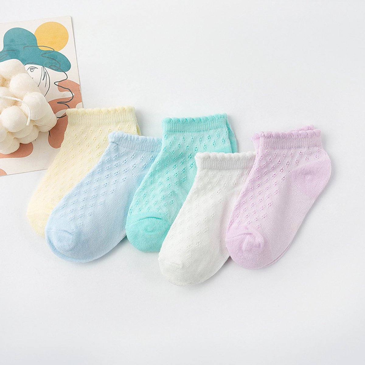 Baby socks - (5 pairs) - Socks - Children's socks - 100% cotton baby socks - Suitable for toddlers and children - Breathable lace mesh socks size M - Suitable for children from 1 to 3 years