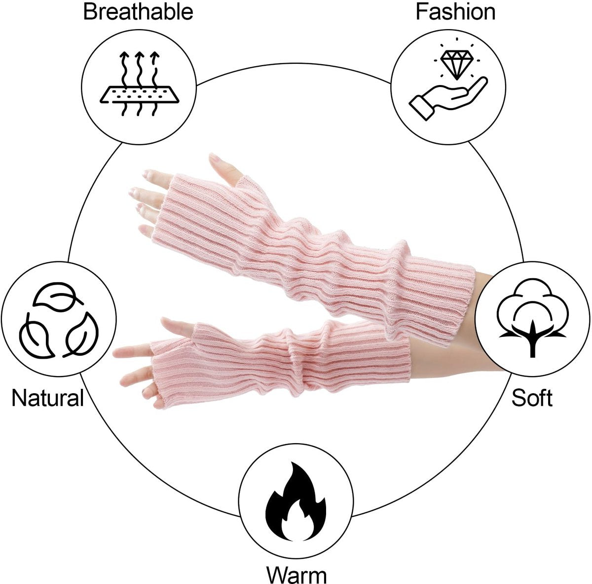 Arm Sleeves - Women's Long Fingerless Knitted Y2K Arm Sleeves - (Pink)