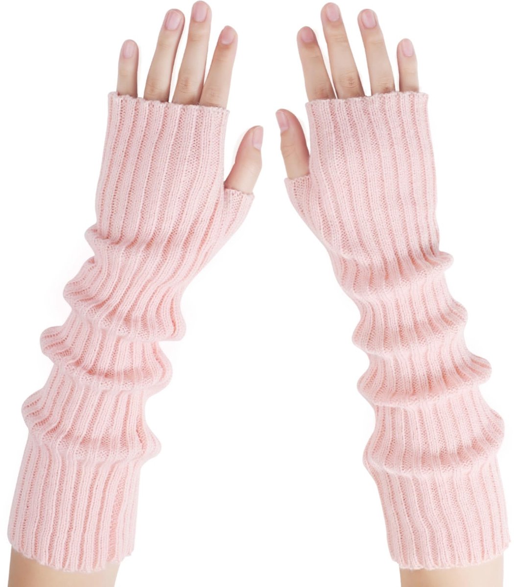 Arm Sleeves - Women's Long Fingerless Knitted Y2K Arm Sleeves - (Pink)