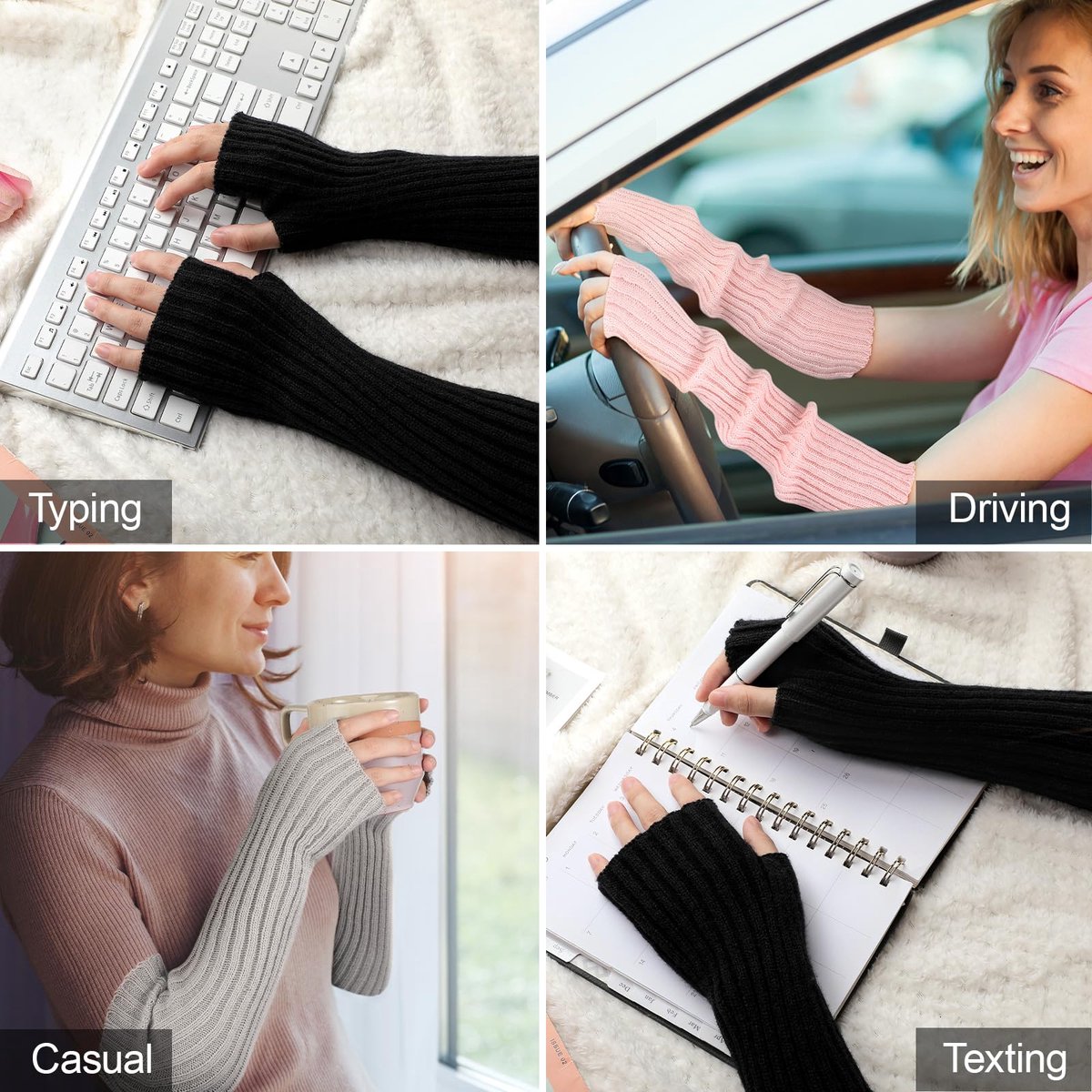 Arm Sleeves - Women's Long Fingerless Knitted Y2K Arm Sleeves - (Pink)