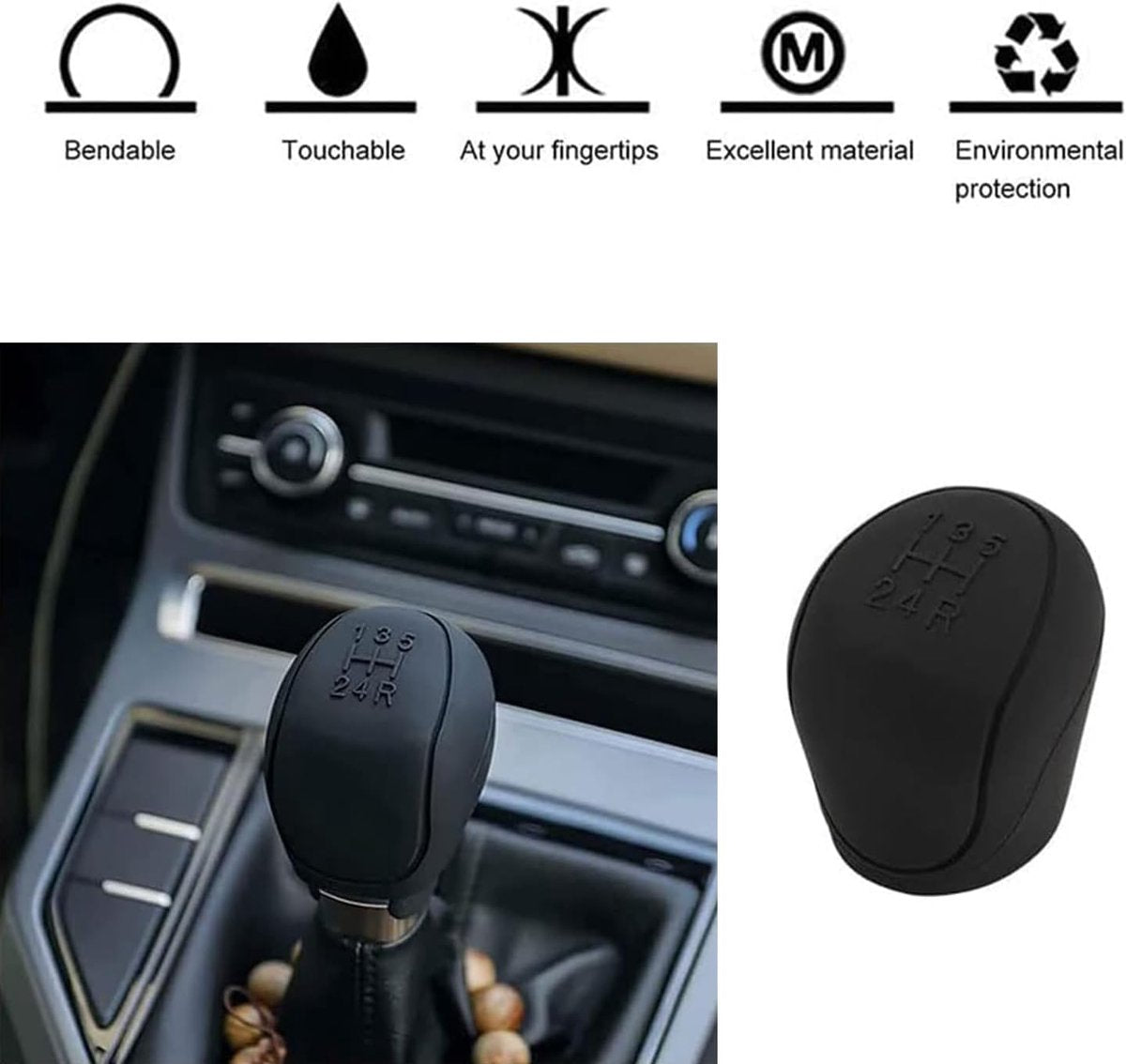 Transmission Lever Cover - Car Gear Shift Knob Cover - Car Gear Shift Knob Protective Cover - Car Round Soft Silicone Anti-slip Gear Shift Knob Cover - Black