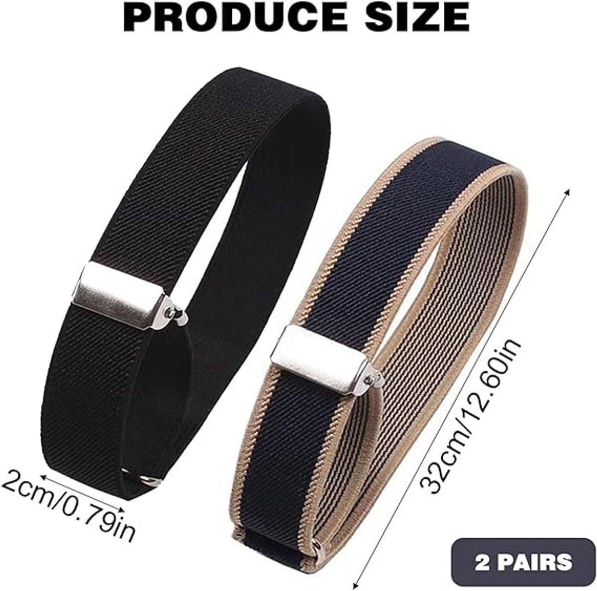 Shirt Bracelet - 2 Pairs of Cuff Rings - Adjustable Cufflinks - Non-slip Cuff Bra - Elastic Cuffs - Cufflinks - Black/Blue - L