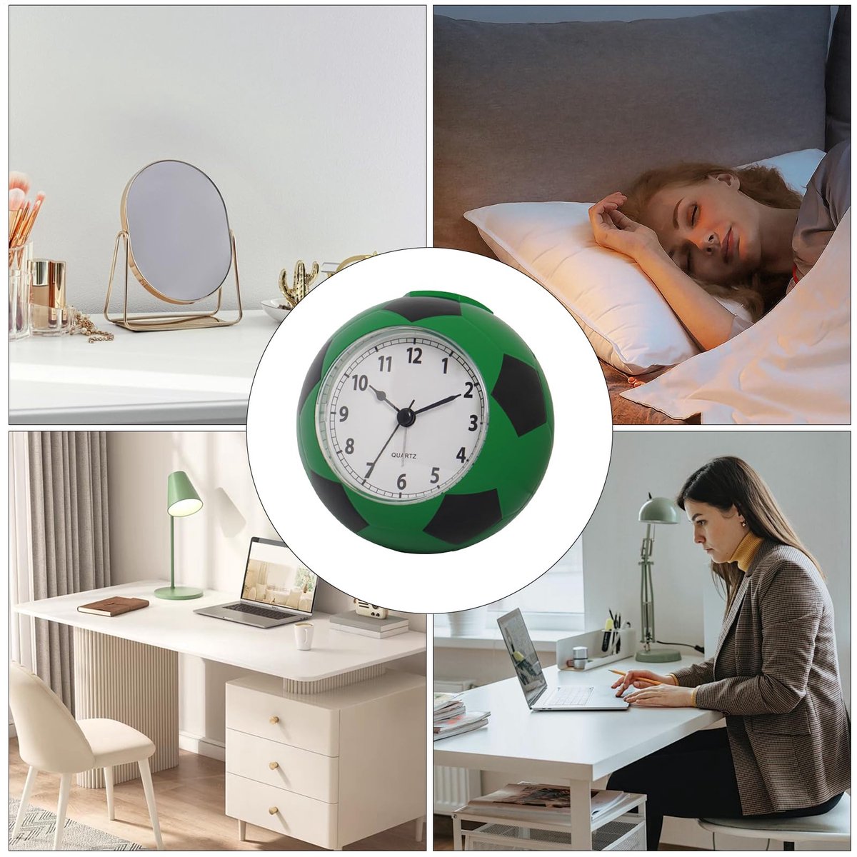 Football Alarm Clock - Silent - Non-ticking Desk Clock | Kids Bedside Clock | Cute football design, easy-to-read analog display, perfect for kids' bedrooms, great birthday gift for boys and girls - vegetable
