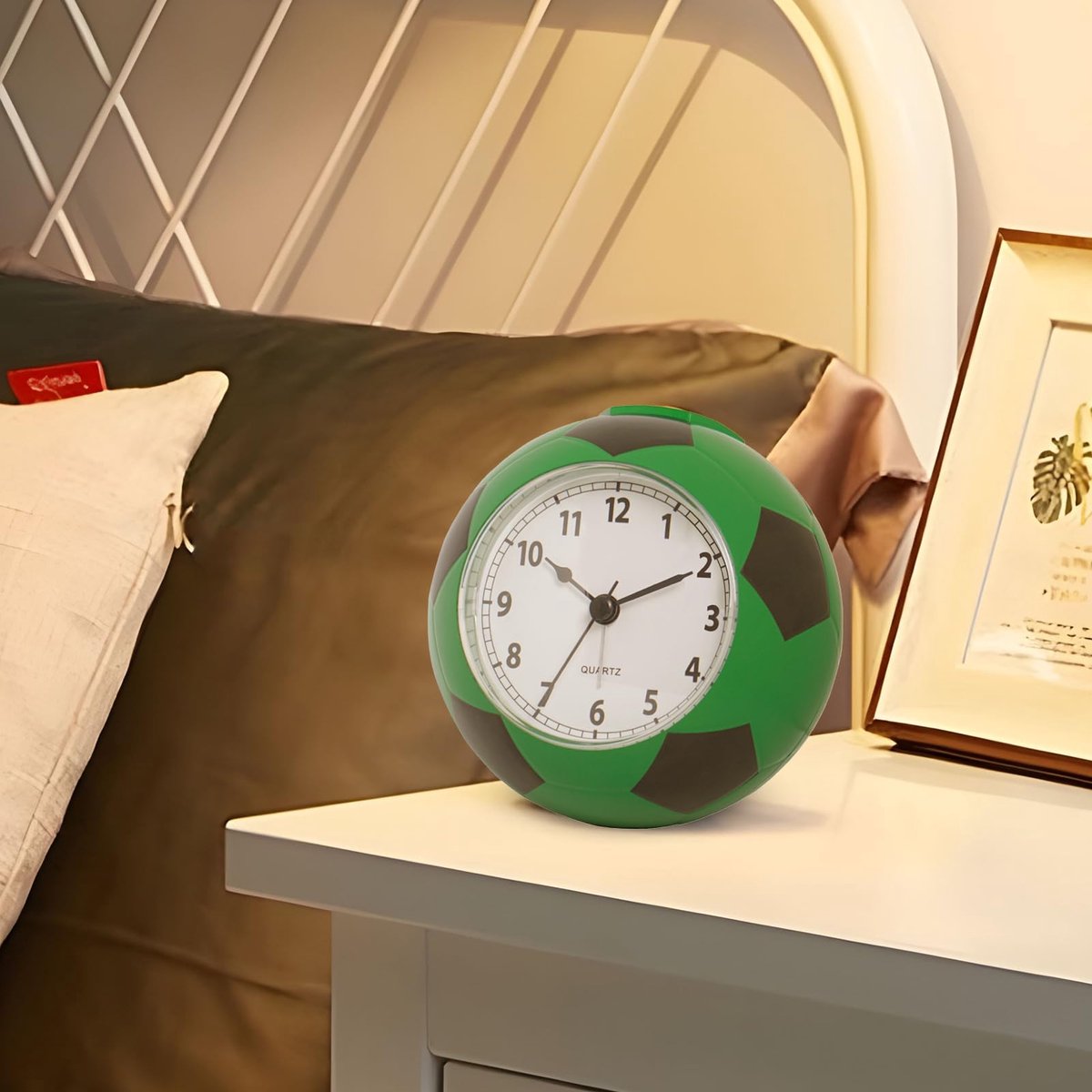Football Alarm Clock - Silent - Non-ticking Desk Clock | Kids Bedside Clock | Cute football design, easy-to-read analog display, perfect for kids' bedrooms, great birthday gift for boys and girls - vegetable