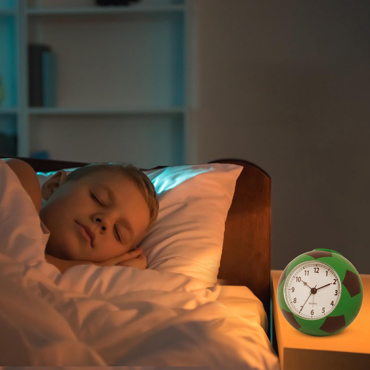 Football Alarm Clock - Silent - Non-ticking Desk Clock | Kids Bedside Clock | Cute football design, easy-to-read analog display, perfect for kids' bedrooms, great birthday gift for boys and girls - vegetable