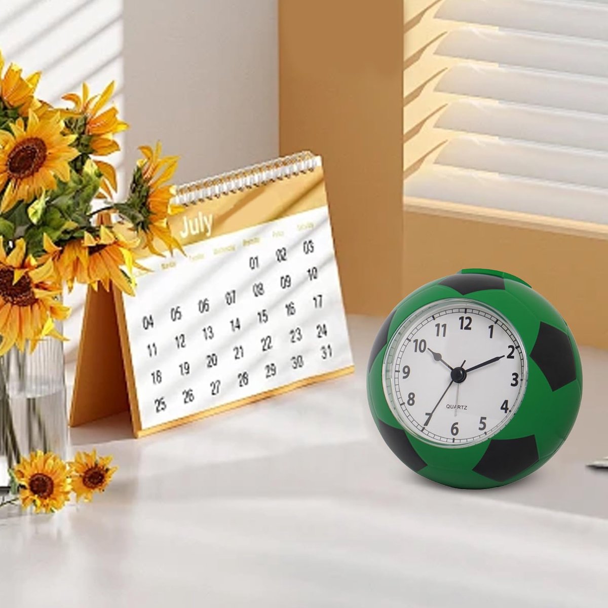 Football Alarm Clock - Silent - Non-ticking Desk Clock | Kids Bedside Clock | Cute football design, easy-to-read analog display, perfect for kids' bedrooms, great birthday gift for boys and girls - vegetable