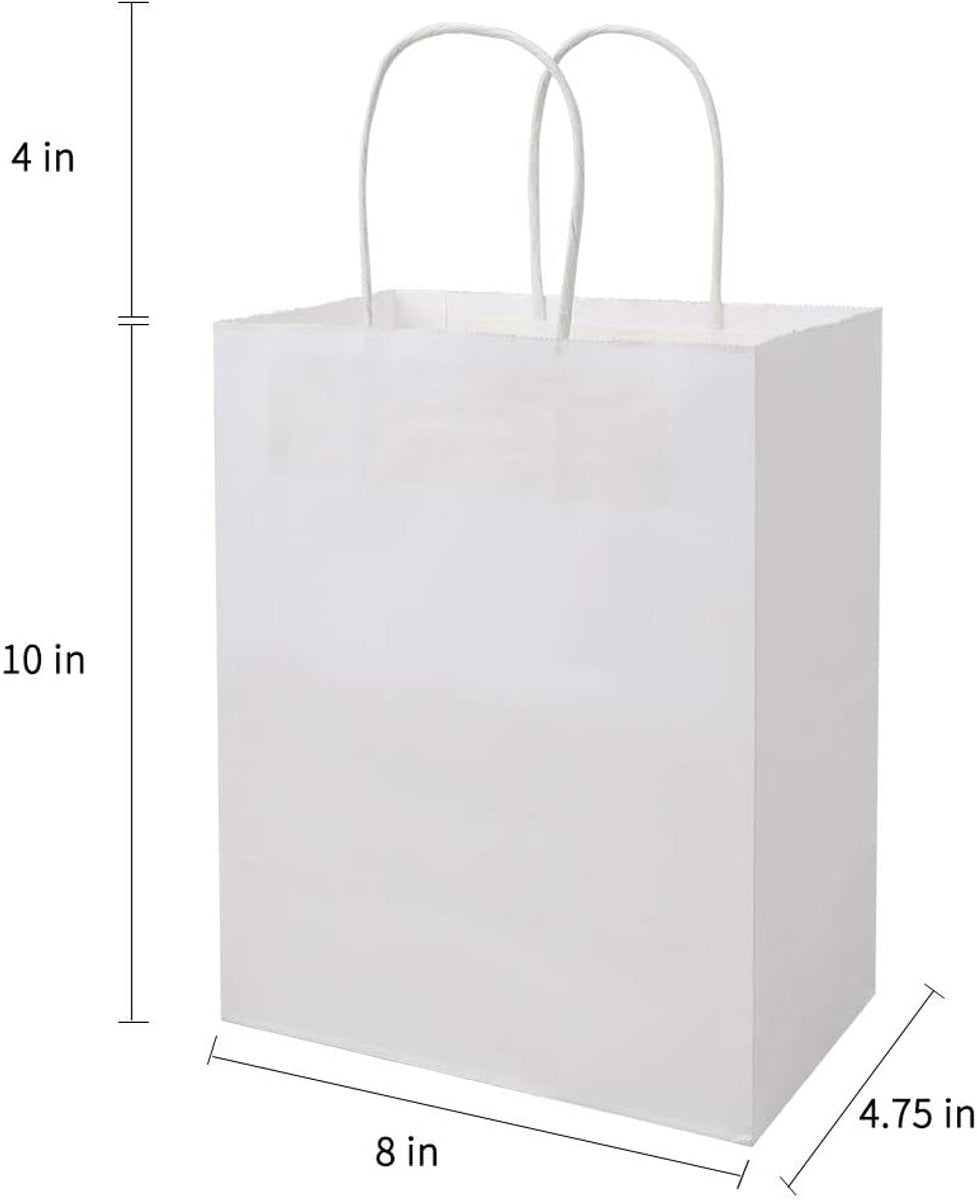 Pack of 20 - Size 21*11*27cm, Medium White Kraft Paper Bags with Handles - Gift Bags, Craft Bags, Shopping Bags, Shopping Bags, Birthday Gift Bags, Wedding Bags, Business Bags