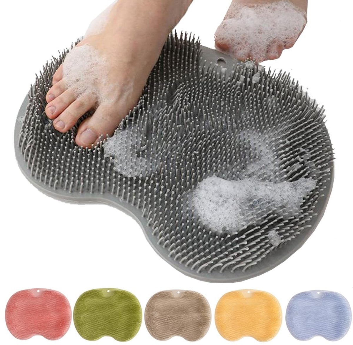 Shower Mat - Non-Slip Bath Mat - Foot Cleansing Pad, Back Scrub Pad, Exfoliating Bath Scrub Pad, Non-Slip Wall Suction Cup - Suitable for Men and Women (Gray)