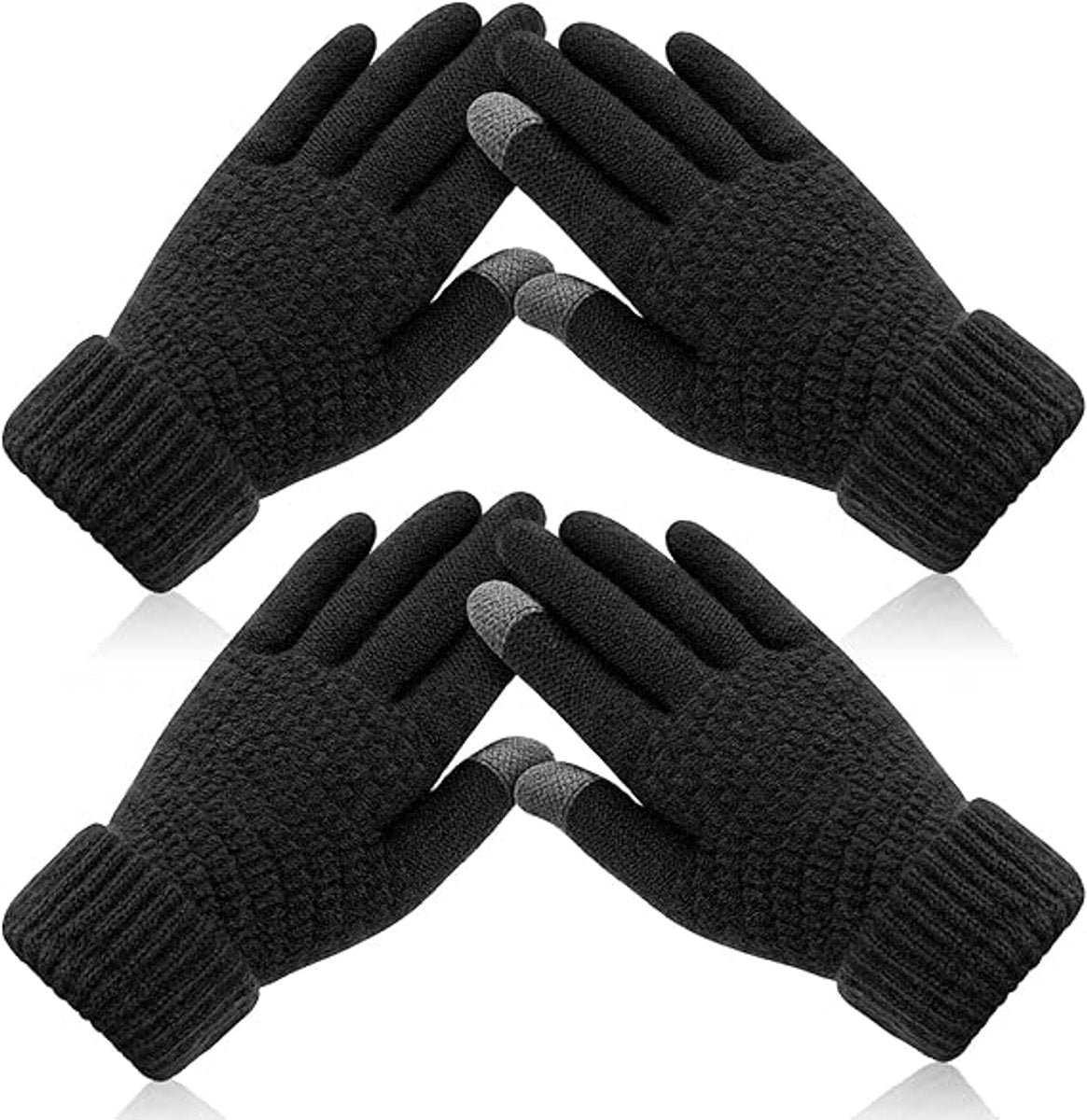 Winter Gloves - Two-pack - Men's Gloves - Warm and Soft - Winter Gloves with Touchscreen - Elastic Cuffs - Knitted Gloves - Suitable for Cold Weather (Black)