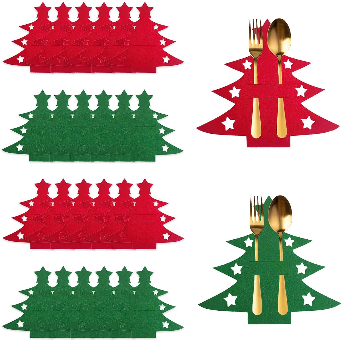 Christmas Tree Cutlery Organizer - 24-Piece Pack - Silver Cutlery Organizer Bag - Cutlery Case - Christmas Tree Pattern Felt Cutlery Case - Christmas Holiday Party Table Decoration