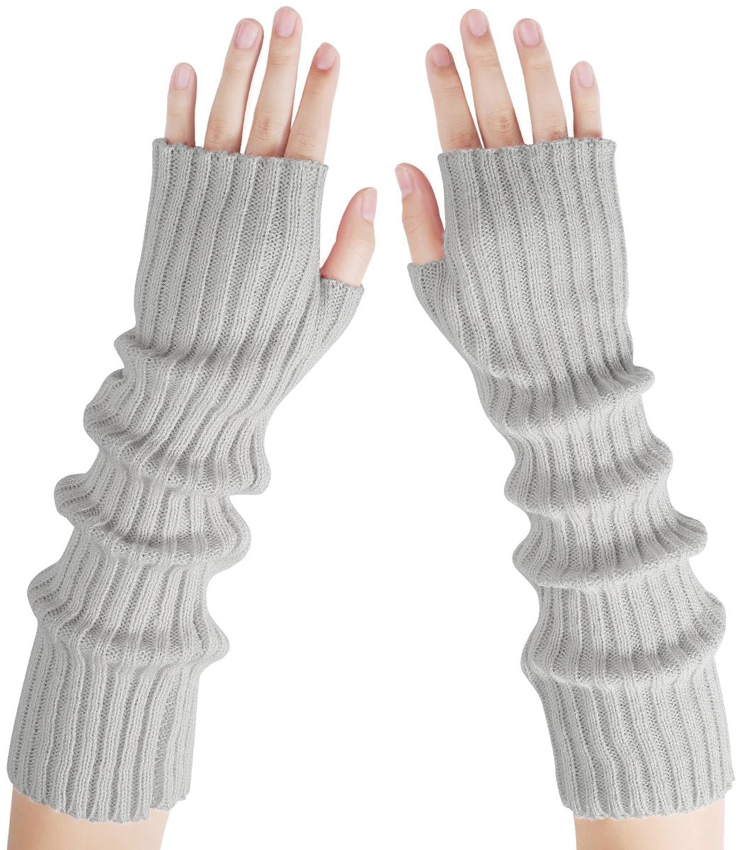 Arm Sleeves - Women's Long Fingerless Knitted Y2K Arm Sleeves - (Gray)