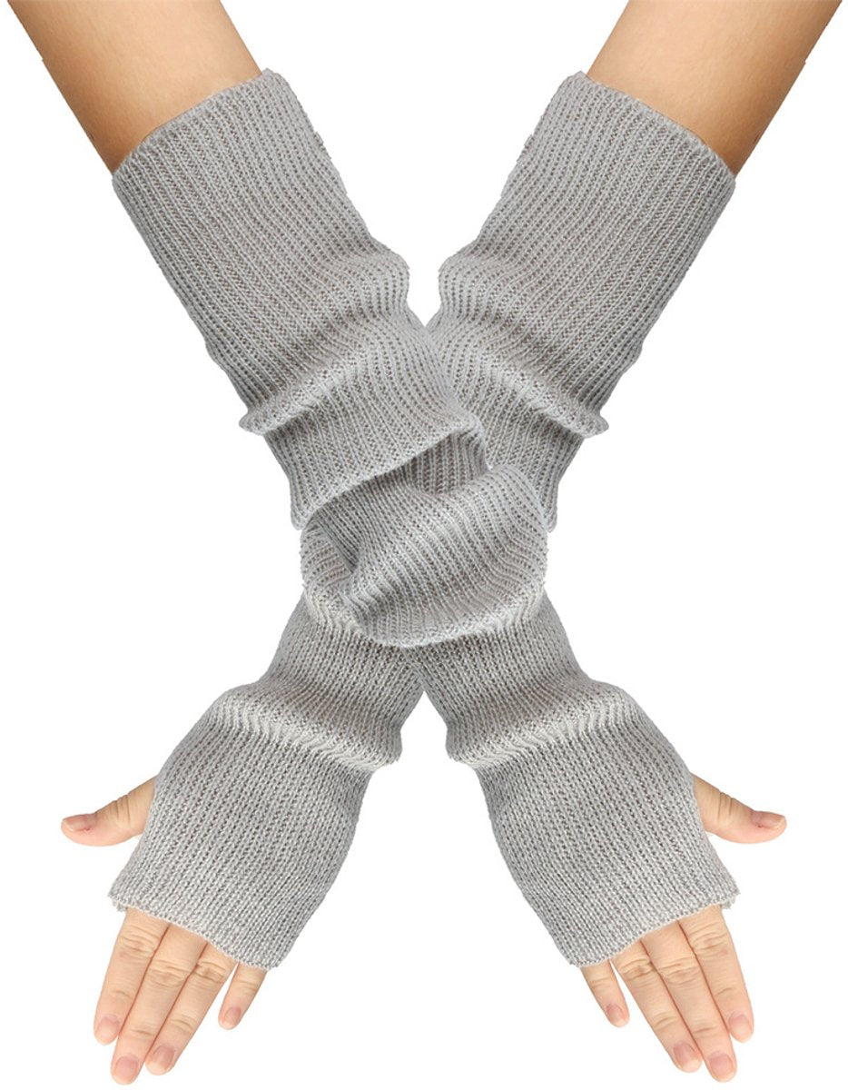 Arm Sleeves - Women's Long Fingerless Knitted Y2K Arm Sleeves - (Gray)