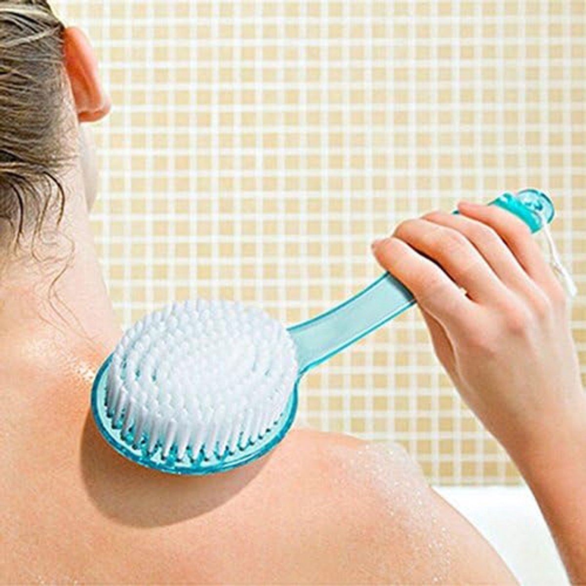 1 piece - Long handle - Household bath brush - Back brush (blue)