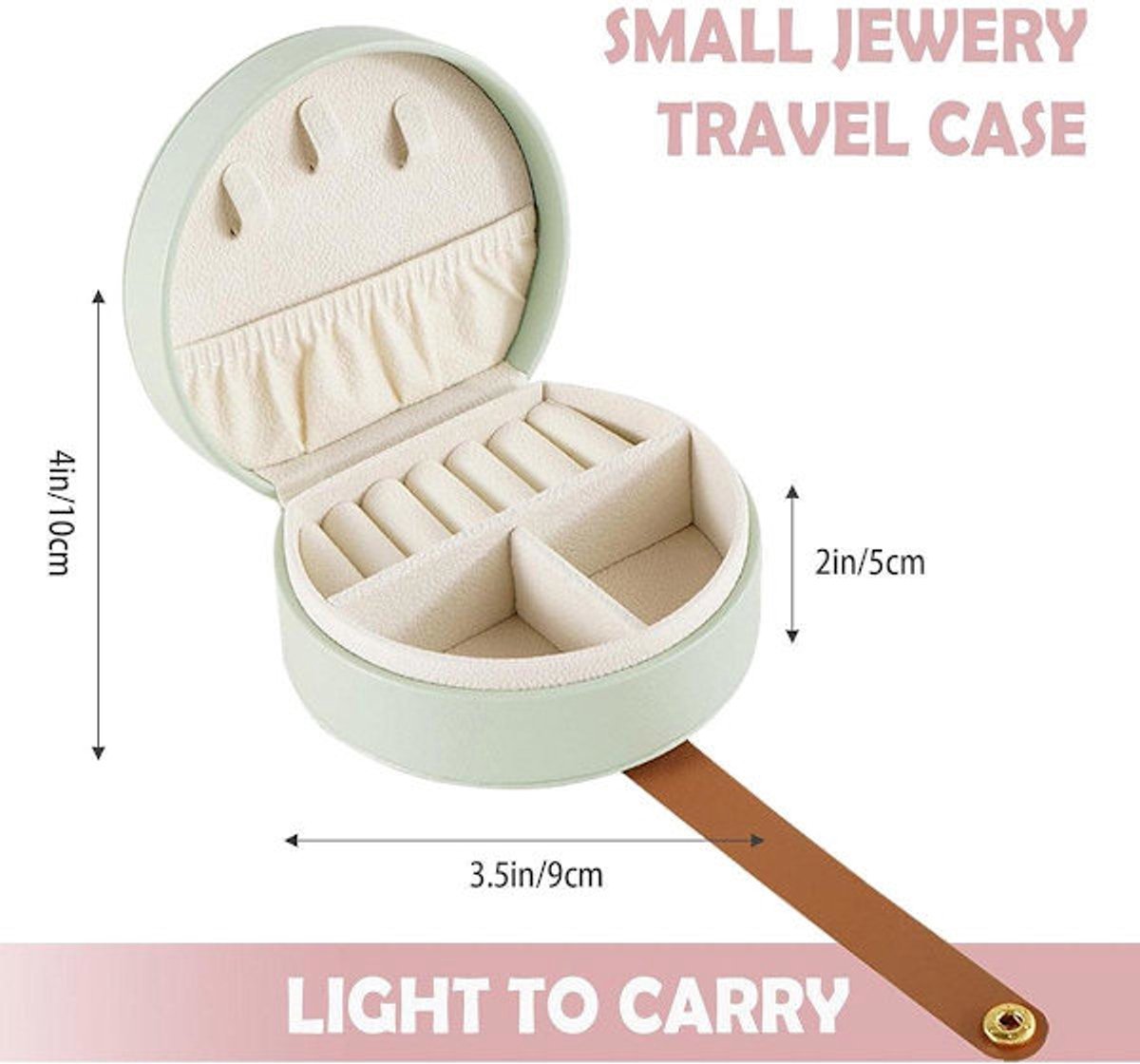 Small portable leather jewelry box - travel box - for necklaces, rings and earrings - green