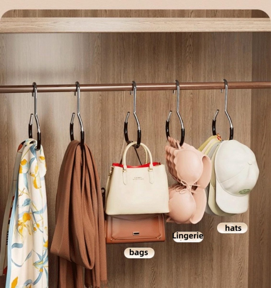 10-pack - Non-slip - Space-saving - Storage rack - Wardrobe belt/scarf hooks - Suitable for displaying hats, vests, ties, shawls (black)